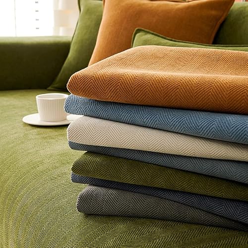 Miniatura 5 de Raipult Funda para sofá, acogedora funda antideslizante de felpa de color sólido, felpilla en espiga para sofá, protector de muebles (marrón, 35.4 x