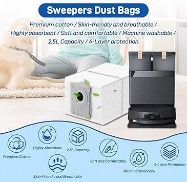 12 Piezas Bolsas de Polvo T50 Set de Accesorios Compatible con Ecovacs X8/X9 Pro Omni/T50/T50 Pro/T50 Max Pro Omni/T80 0mmi, T30C Pro Omni Robot Aspirador,2.5L Gran Capacidad Bolsas de Repuesto.2