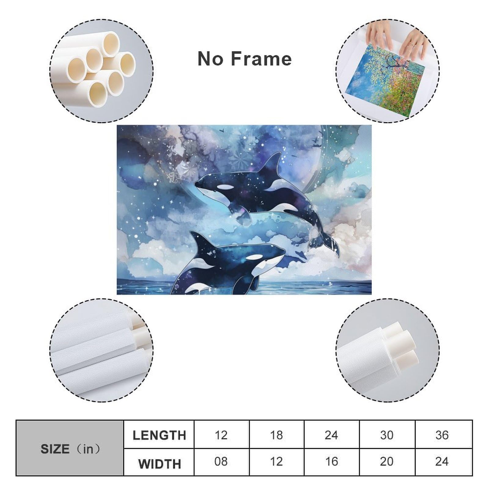 Amazon.co.jp: シャチ水彩画抽象的な動物の海洋生物ポスター (1) 印刷