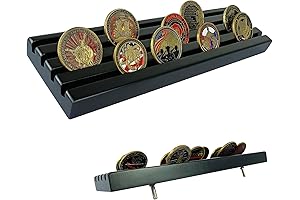 Military Challenge Coin Display Holder Wood, 4 Row Challenge Coin Stand