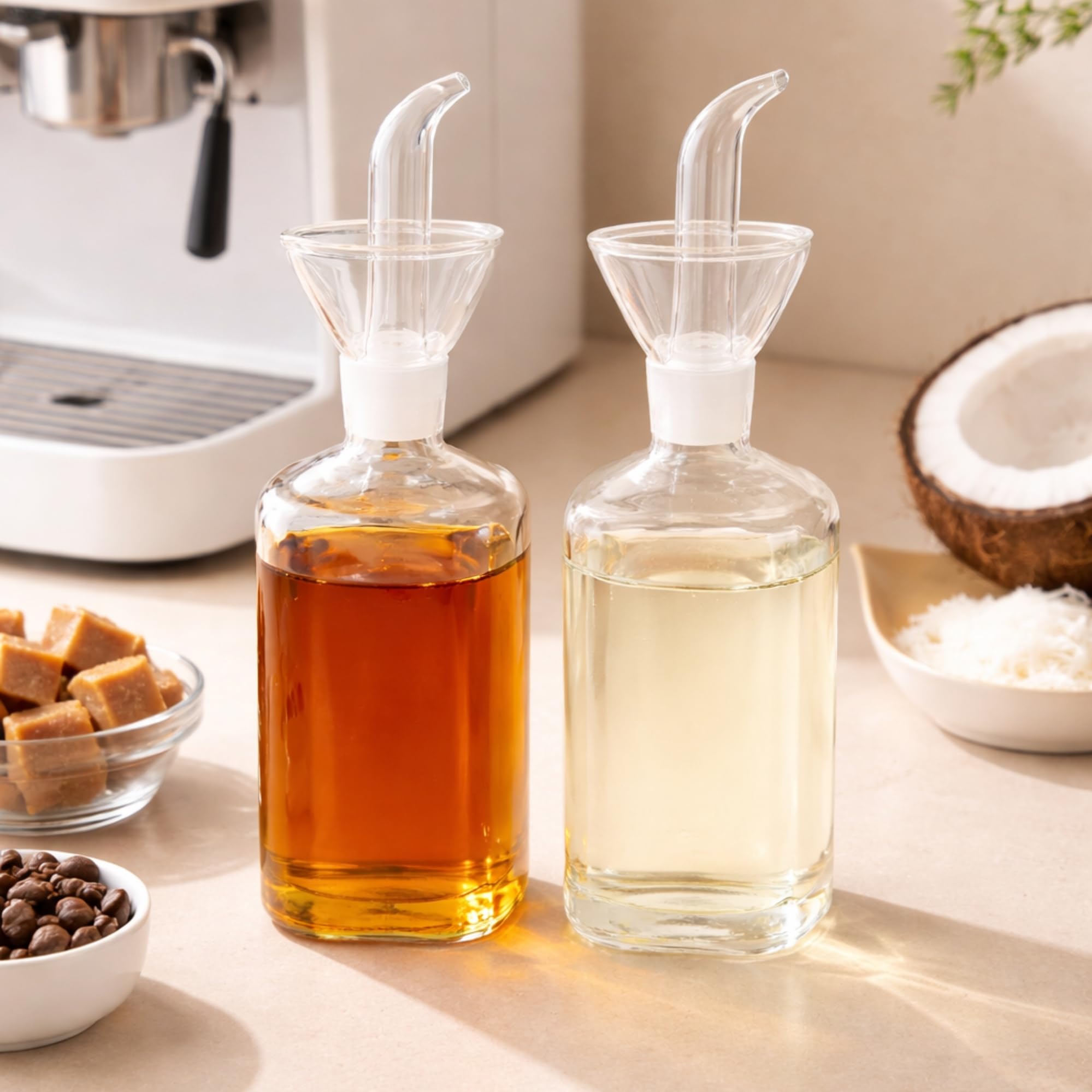 Eden & Willow Medium, 2Pcs Glass Olive Oil Bottle, Vinegar Cruet Bottle For Kitchen, Cooking Oil Dispenser With Non-Drip Spout (Medium, 2Pcs)