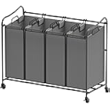 Simple Houseware 4-Bag Heavy Duty Laundry Sorter Rolling Cart, Dark Grey