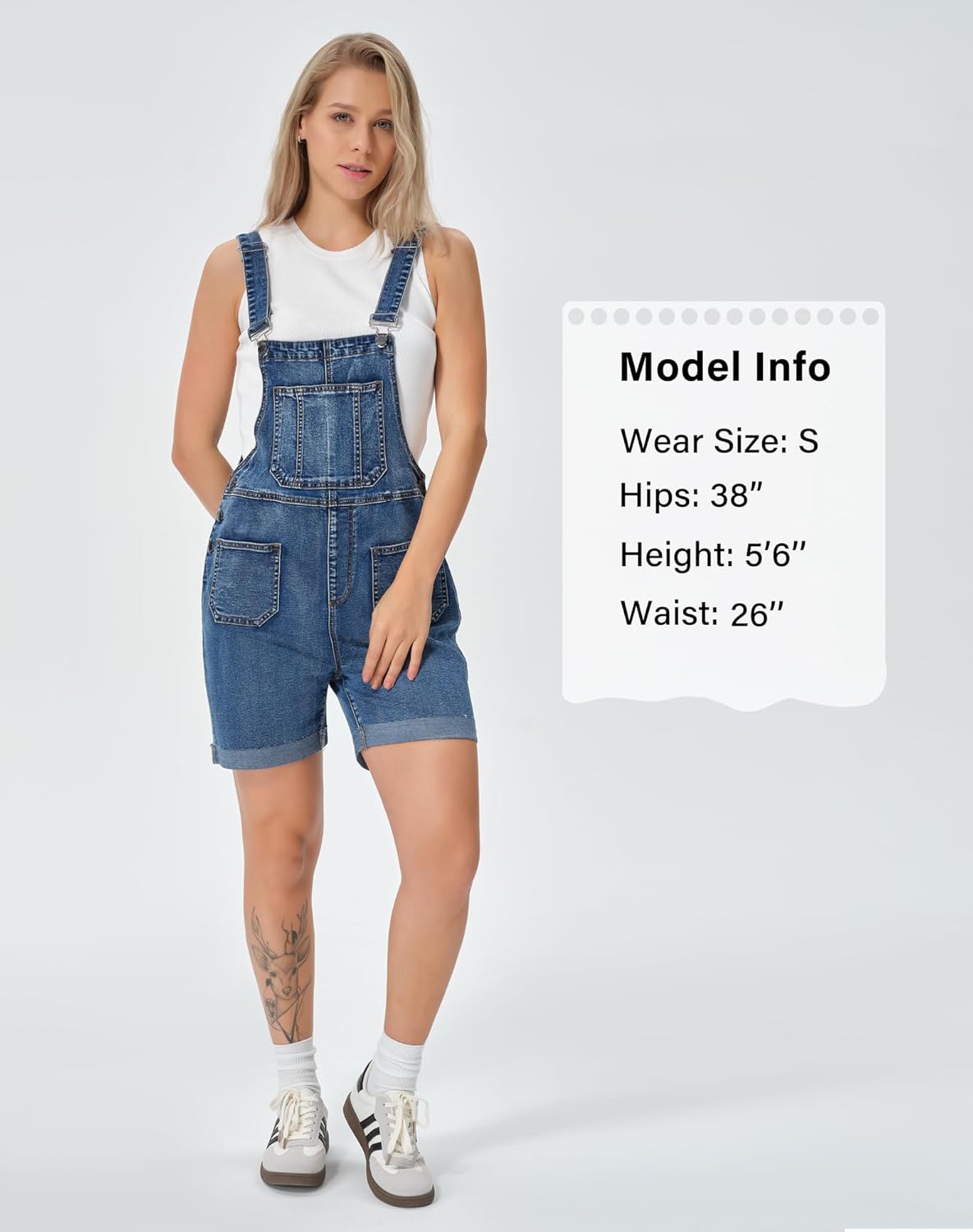 roswear Denim Overall Shorts for Women Stretchy Jumpsuits with Adjustable Strap Cuffed Hem - Image 4