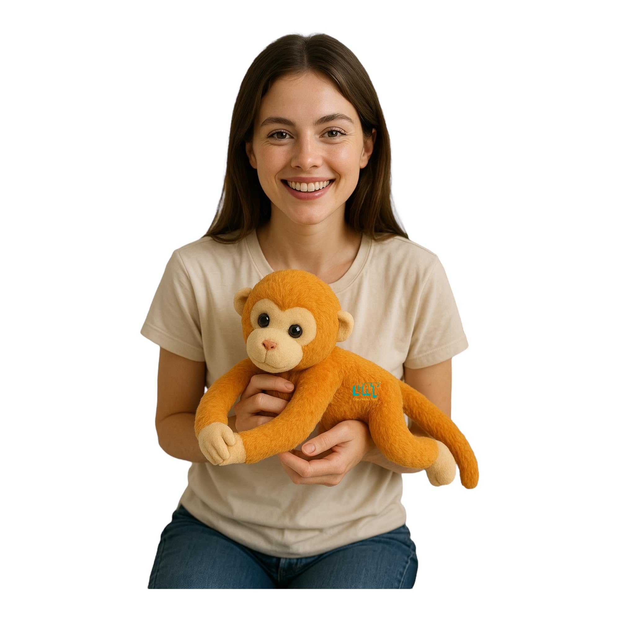 Brown Hanging Monkey Soft Toy – 40cm Adorable Plush Animal for Kids, Boys & Girls – Cute Cuddly Toy with Velcro Hands Nursery Decor