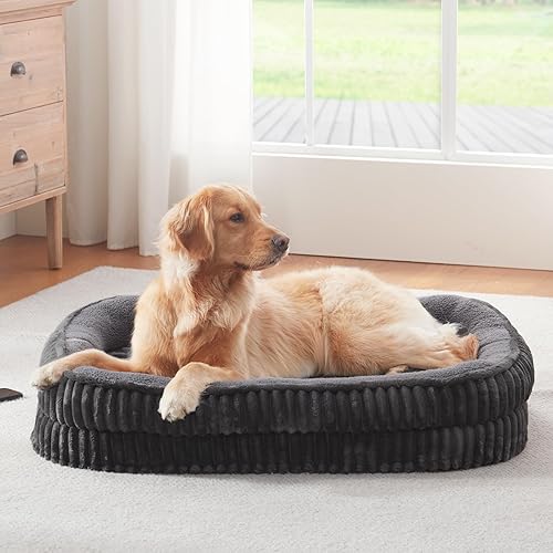 Miniatura 8 de Cama ortopédica para perros medianos y grandes, sofá cama de espuma de alta densidad para perros con cojín de cuatro lados, cama ovalada para