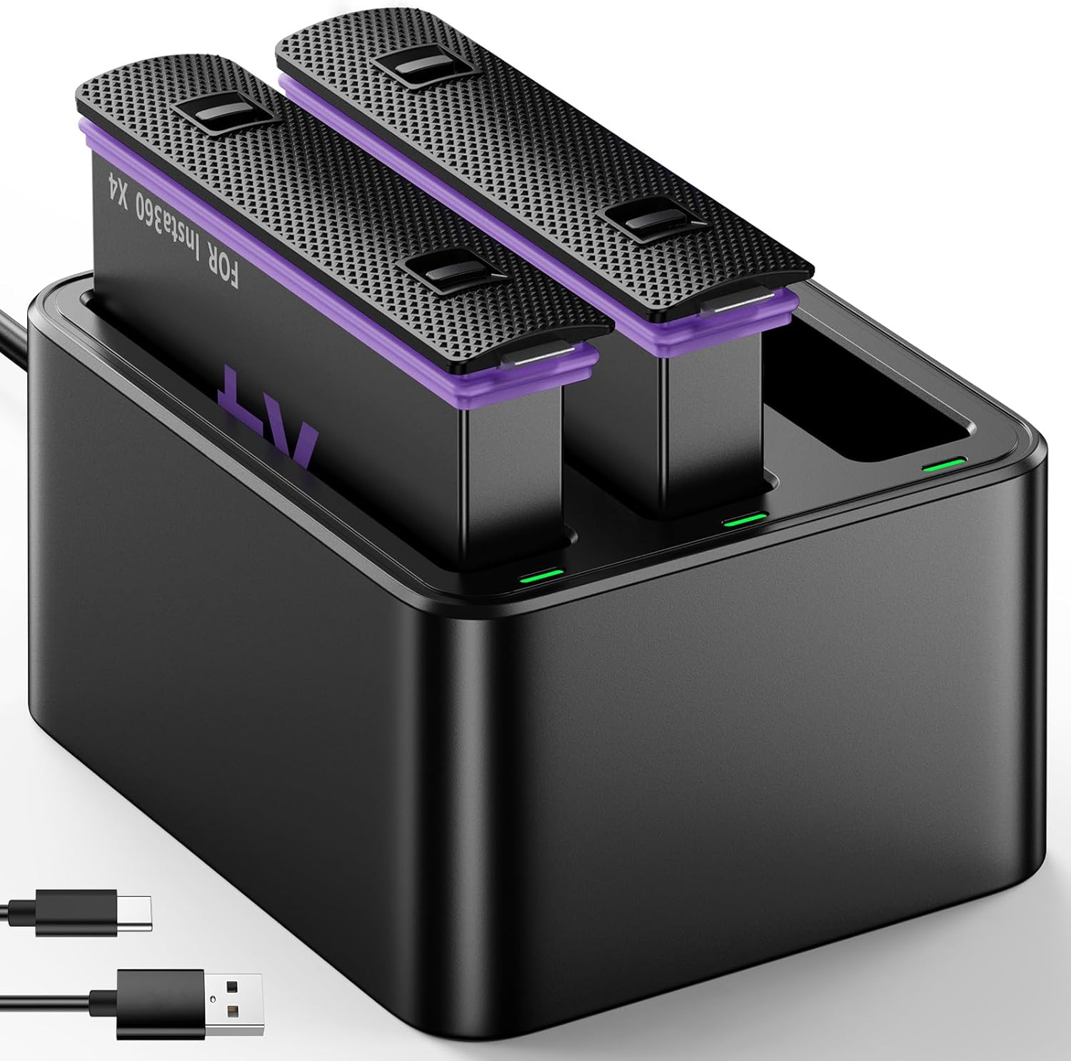 2 Packs Replacement Batteries for FPZMAS Insta360 X4 Battery 2500mAh and LED USB Quick Battery Charger Hub, Replacement Battery Pack Charger for Insta 360 X4 (2 Batteries+ Charging Box)