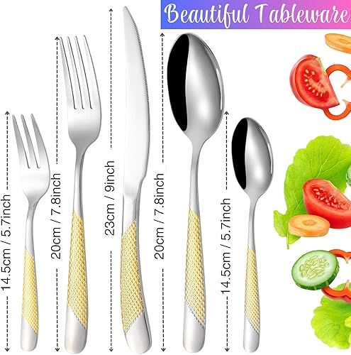Miniatura 9 de Vilihkc Juego de cubiertos martillados de 20 piezas, juego de cubiertos de acero inoxidable 1810, juego de utensilios de cocina para 4, juego de