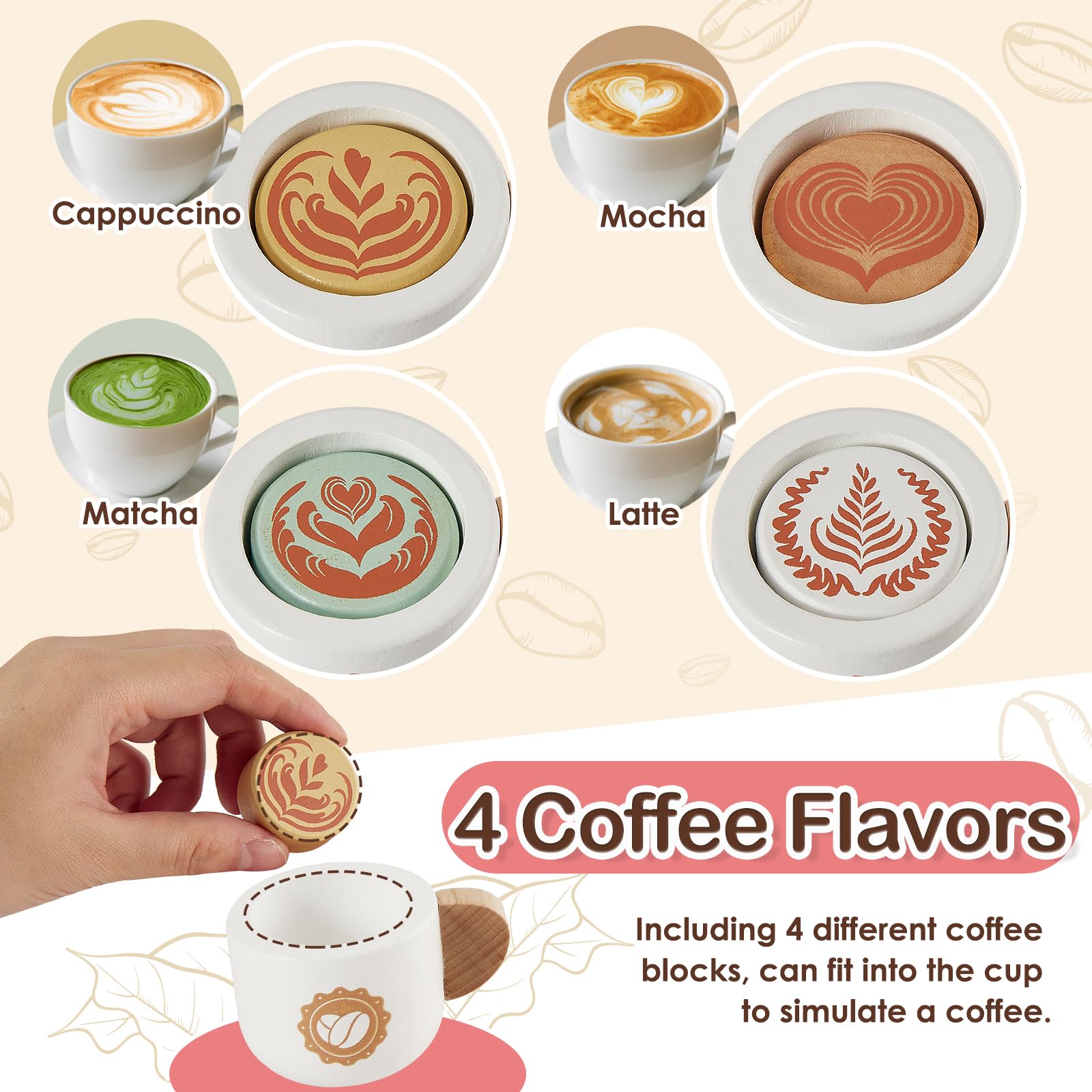 BUYGER Giochi Legno Bambini 5 anni, Macchina da Caffè Accessori Cucina in Legno per Bambini, Giocattolo Educativi Montessori, Regalo per Bambino Bambina 3 + Anni