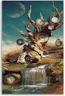 Salvador Dali Surrealism Tree Clock Art, Canvas Wall Decoration, 12x18 Inch (30x45cm), Living and Bedroom Wall Poster,Unframed Style