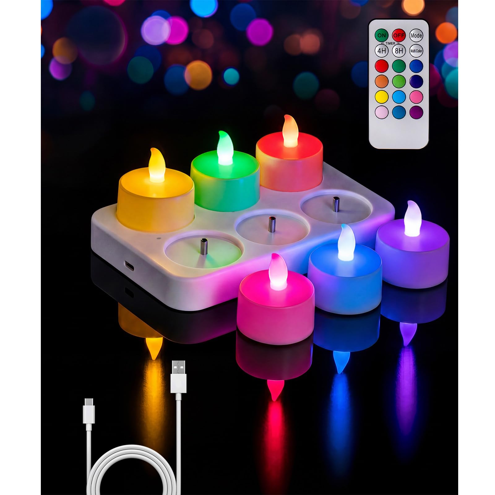 Velas sin llama que cambian de color con temporizador y carga 8