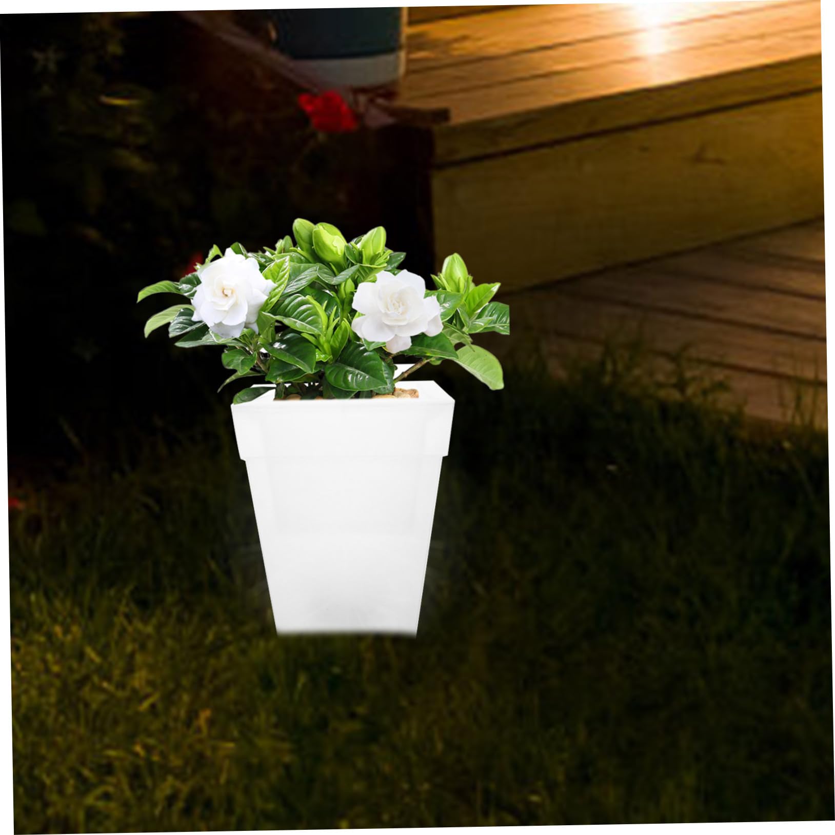 NUOBESTY Lampada Solare Da Fioriera Decorativa, Vaso Luminoso Esterno Grande in Plastica Per Giardino Luce Bianca a Energia Solare, Fioriera Da Giardino Per Ambienti Esterni