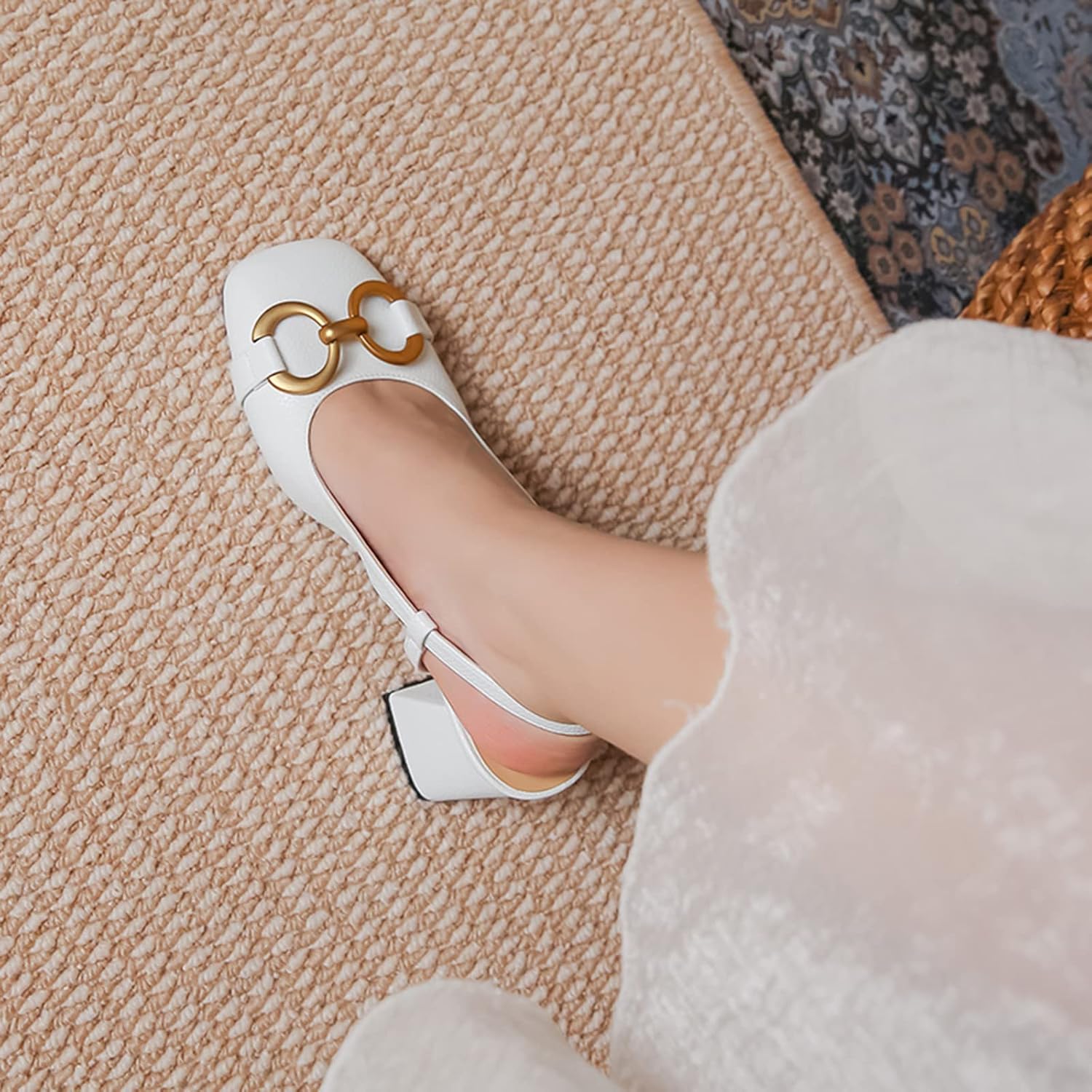 Vertundy Women's Slingback Closed Square Toe Chunky High Heels Sandals Adjustable Ankle Buckle Strap Dress Summer Pumps Ladies Block Heel - Image 6