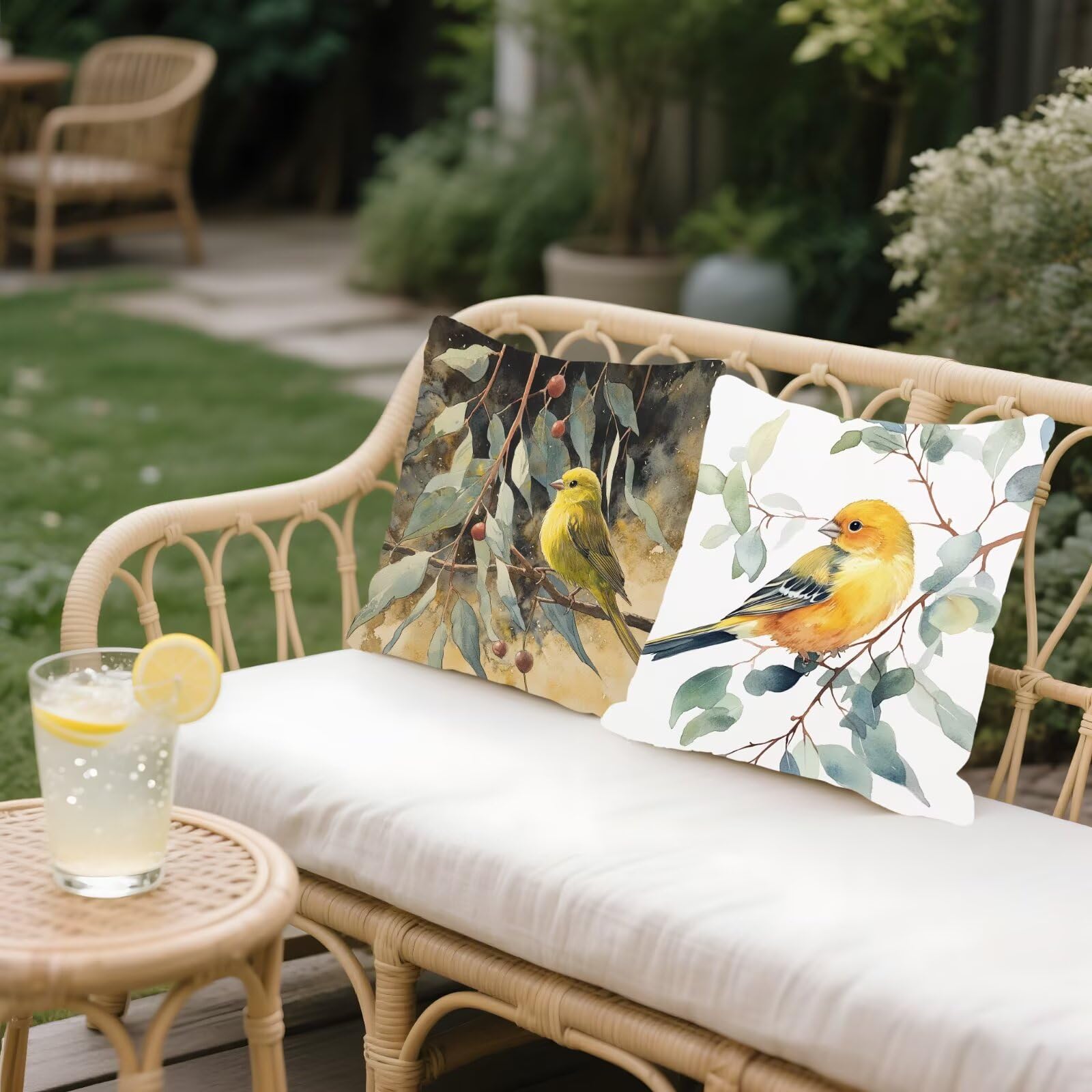 Cojines Sofa Fundas Cojines 40x40cm SúPer Suave Cojin Amarillo Pájaro Juego de 4, Fundas Almohada Impermeable Exterior, Interior Y Exterior Cojin Decorativos, Para JardíN SalóN Regalos NavideñOs P-307