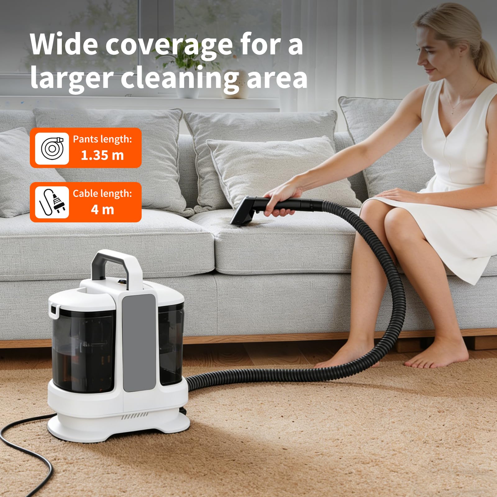 Shampouineuse Canapé Et Tapis 400w 13kpa - Nettoyeur Tapis Et Moquettes Portable Avec Double Réservoir, Injecteur Extracteur Pour Voiture, Matelas Et Tissus D'ameublement Aspirateur