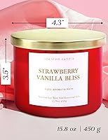 Vista 5 de Strawberry Vanilla Bliss - Vela perfumada de soja de 3 mechas de 15.8 onzas Vela grande de bayas y vainilla para el hogar Vela relajante