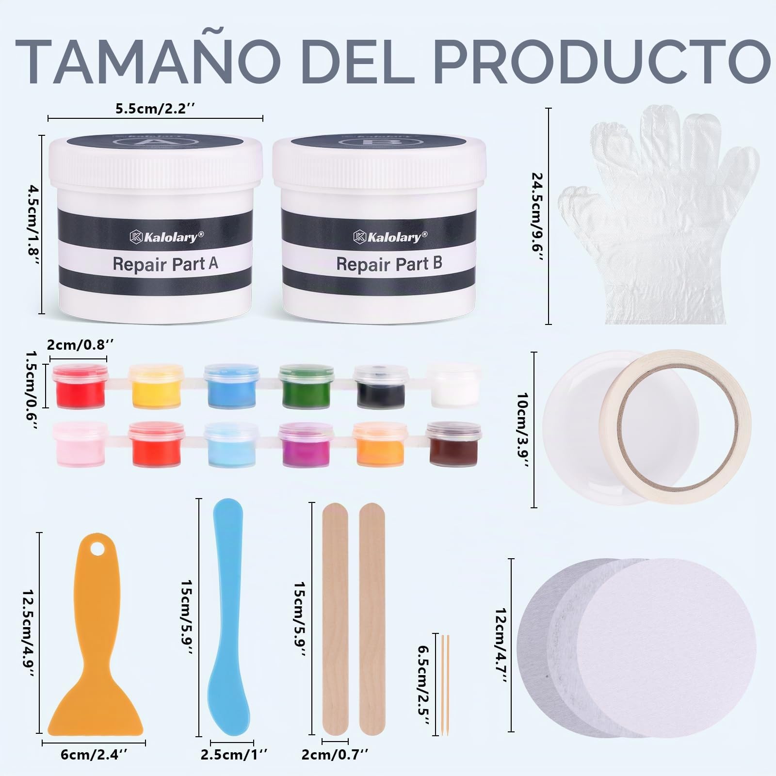Kalolary Kit Reparación Bañera,12 Pigmentos, Reparador de Grietas y Arañazo | para Bañeras de Fibra de Vidrio, Acrílico, Esmalte y Porcelana, Reparación para Bañera, Lavabo, Plato de Ducha