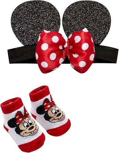 Miniatura 5 de Disney Juego de regalo de Minnie Mouse para bebé niña  2 piezas diadema y calcetines recién nacido 0-12M Orejas de Minnie, Rosado floreado, rojo,