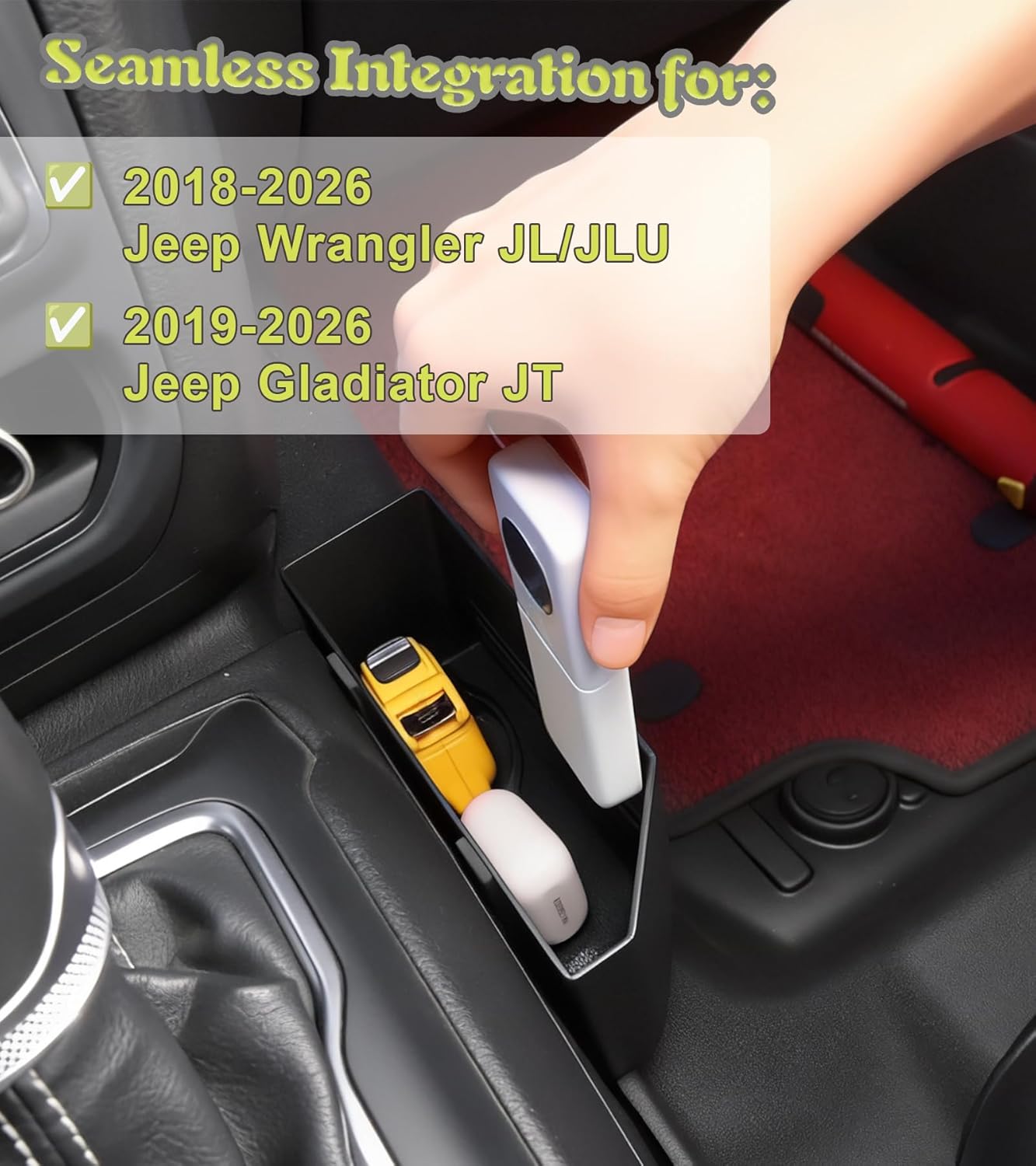 Center Console Organizer Storage Box for Jeep Wrangler JL Gladiator JT 2018-2025 2026 Accessories Gear Shift Side Tray Flag Accent, 2PCS