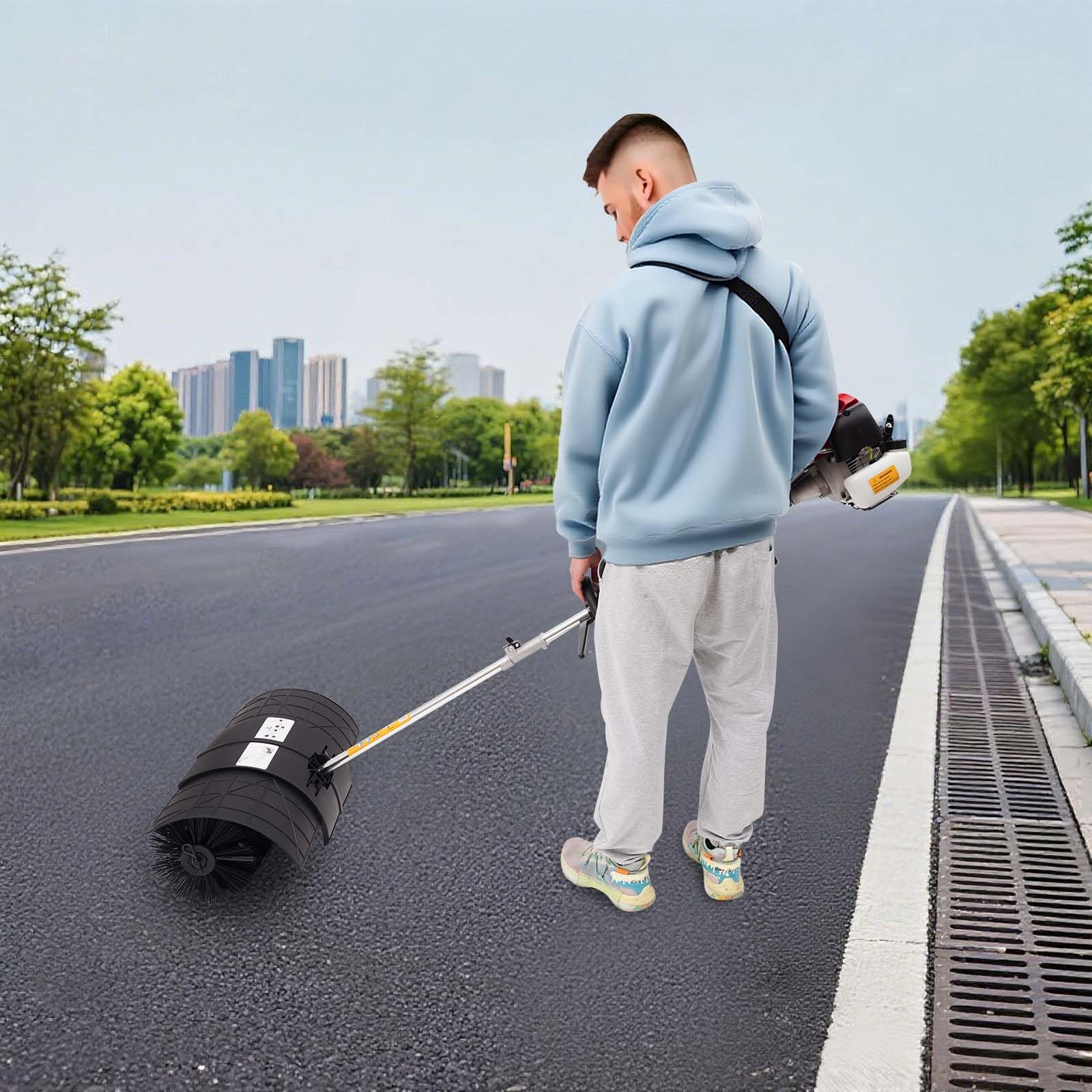 Zamiatarka spalinowa 2,3 KM 52 CC, szczotka do śniegu, ręczna zamiatarka spalinowa z zakrzywionym uchwytem, 5500-8500 obr./min
