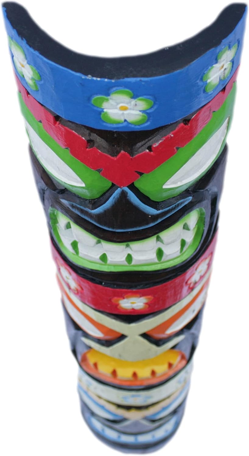 Hand-Carved Tropical Tiki Mask with Turtle and Hibiscus Flower