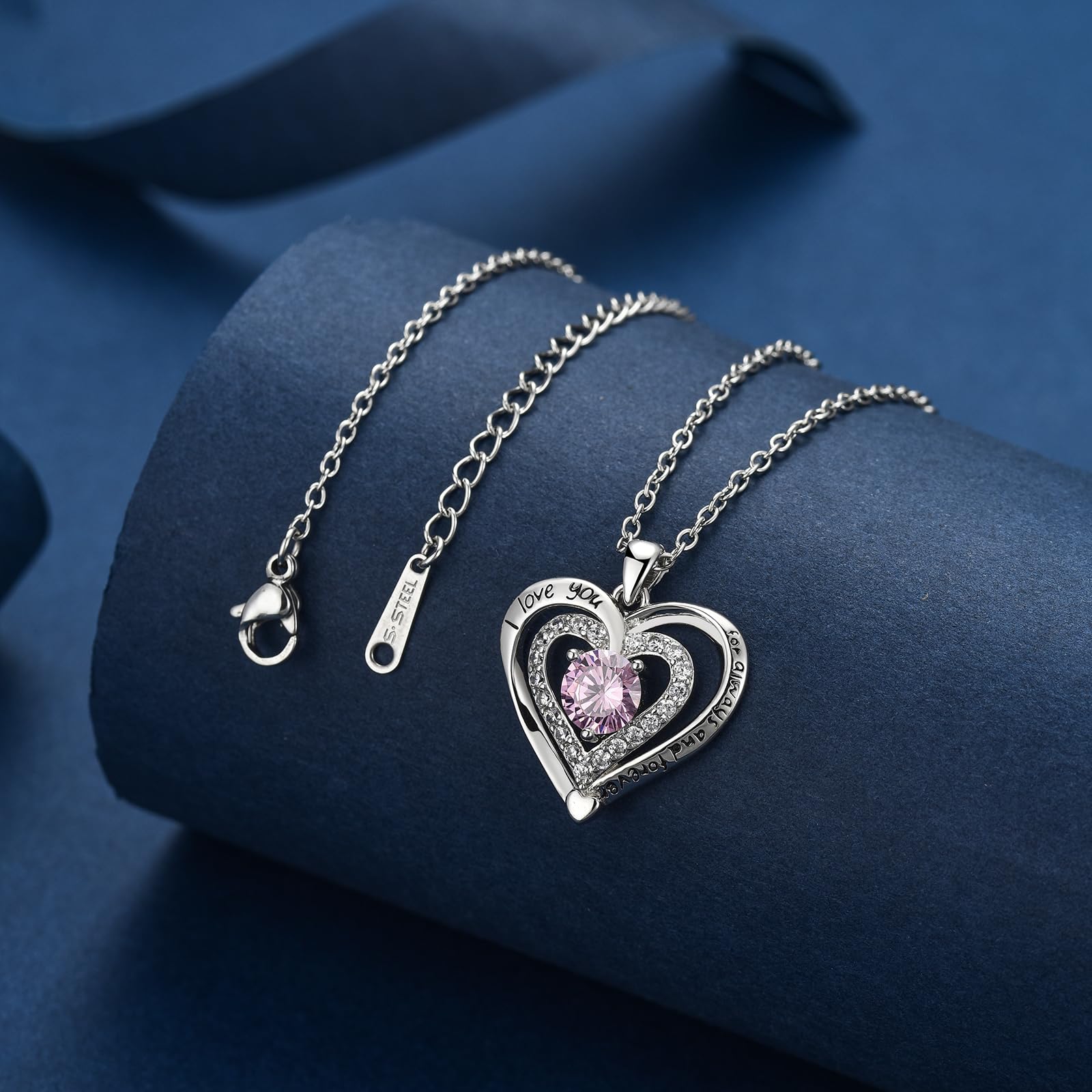 Naszyjnik z sercem "I Love You Forever" dla kobiet, platynowana cyrkonia wisiorek z miłosnym przesłaniem, romantyczny prezent dla żony, dziewczyny, mamy, regulowany łańcuszek 45-50 cm