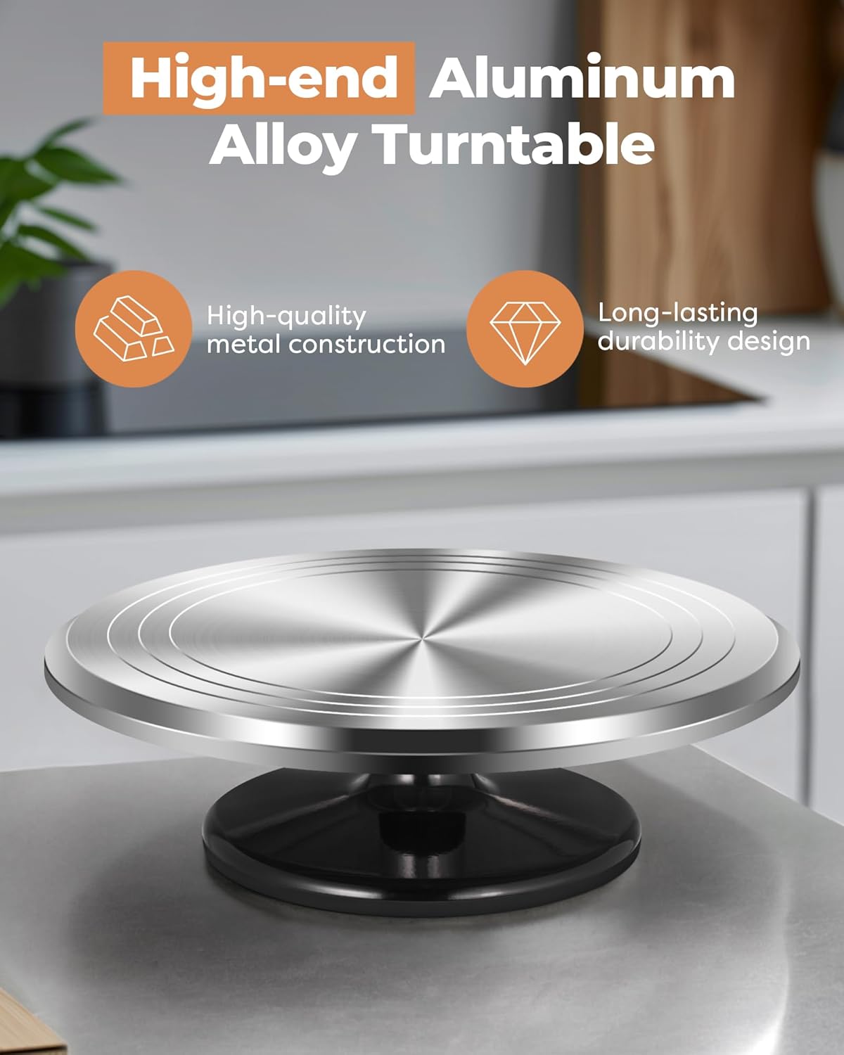 Kootek Aluminium Alloy Revolving Cake Stand 12 Inch Rotating Cake Turntable for Cake, Cupcake Decorating Supplies - Image 4