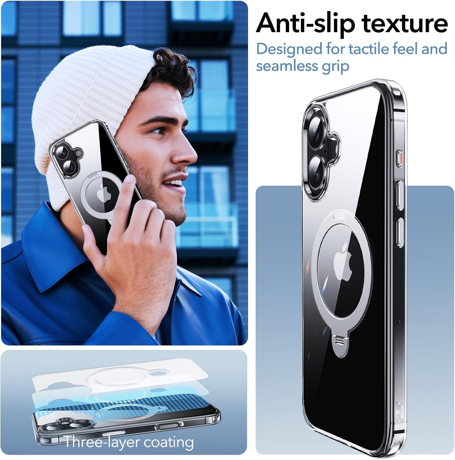 Anqrp 360° All-in-ONE Crystal Clear Case for iPhone 16 with Rotatable Magnetic Stand, Compatible with MagSafe, Anti-Yellowing Transparent MIL-Grade Shockproof Phone Case Cover for iPhone 16
