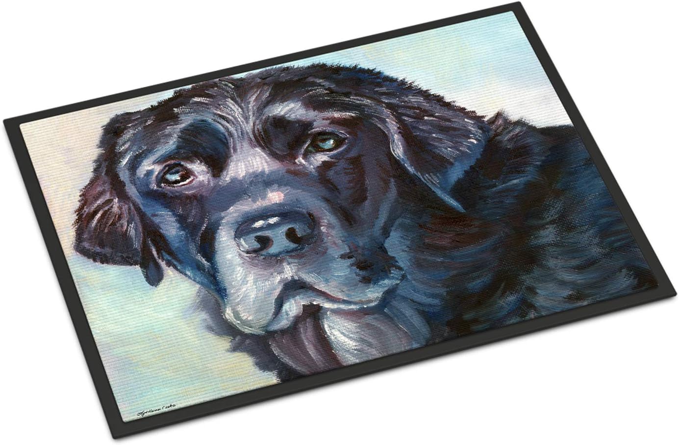 Caroline's Treasures 7419MAT Black Labrador Face Doormat 18x27 Front Door Mat Indoor Outdoor Rugs for Entryway, Non Slip Washable Low Pile, 18H X 27W