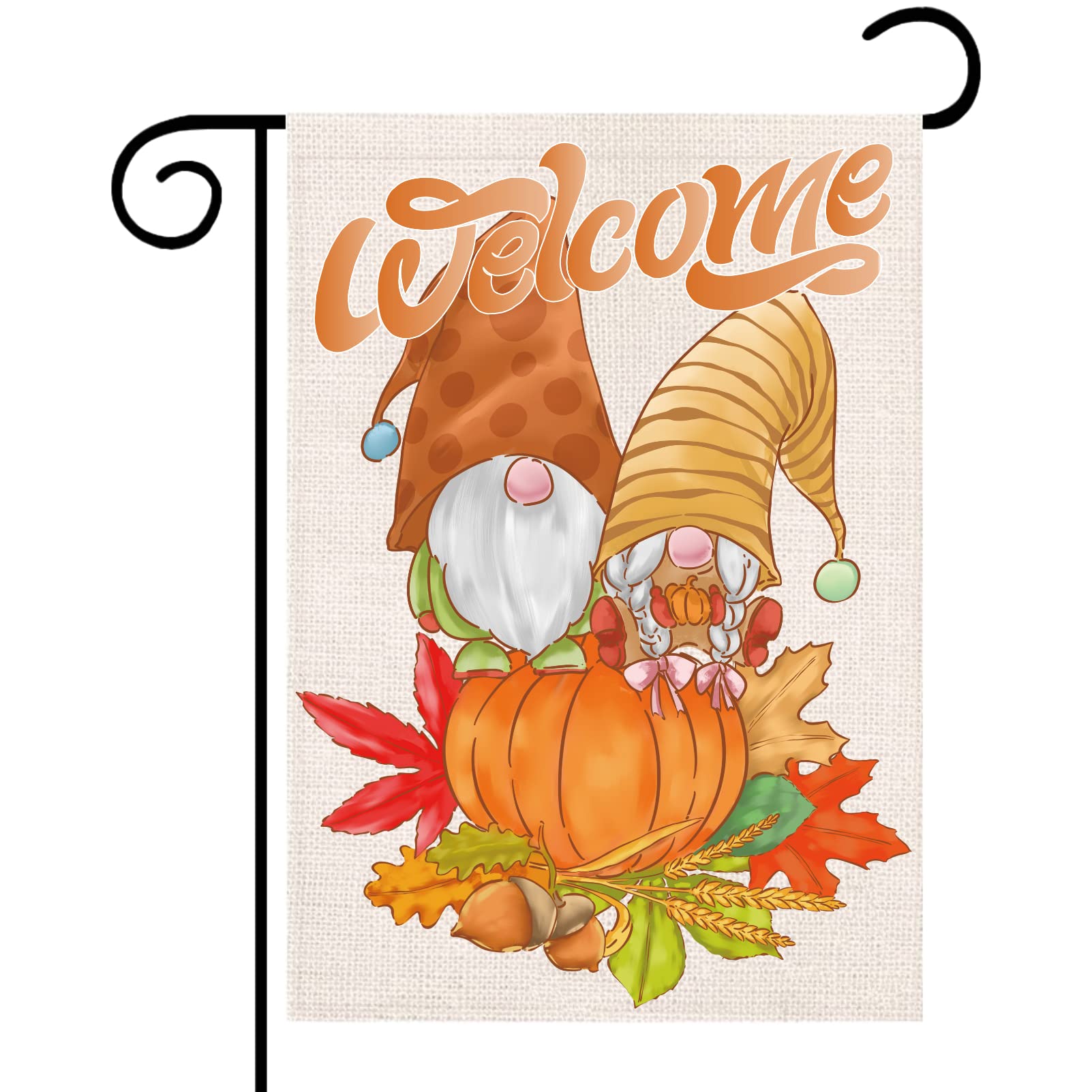 Iutumo Fall Gnome Garden Flag Pumpkin Maple Leaves Welcome 12x18 Inch Double Sided Small Autumn Harvest Thanksgiving Acorn Decoration for Yard Outdoor Party Farmhouse