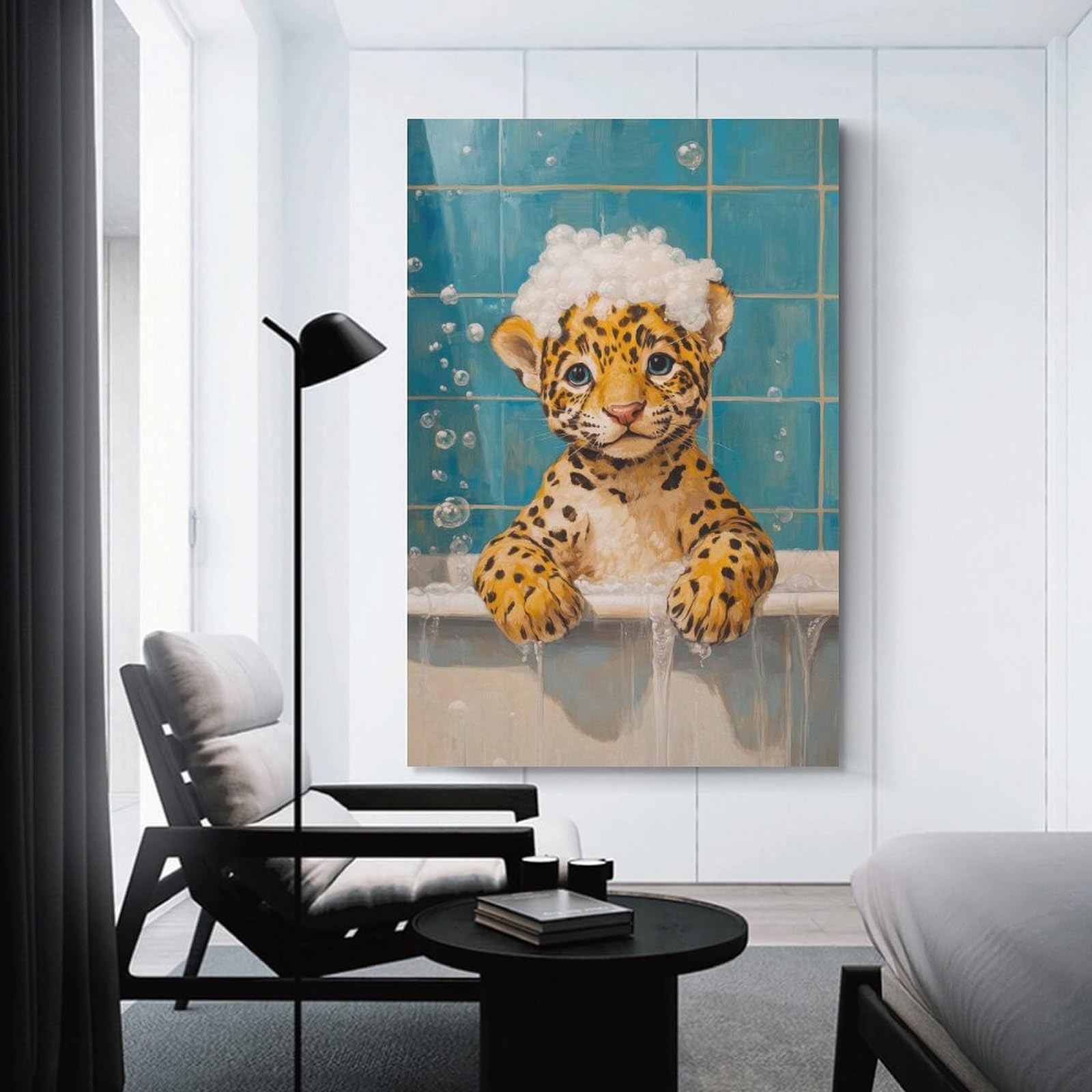 Junmoney Wall Picture Print Jaguar Bath Time, 16x24inch(40x60cm), for Wall Displays, Bedrooms Or Room Updates, Wall Decor Suited to Curated Displays