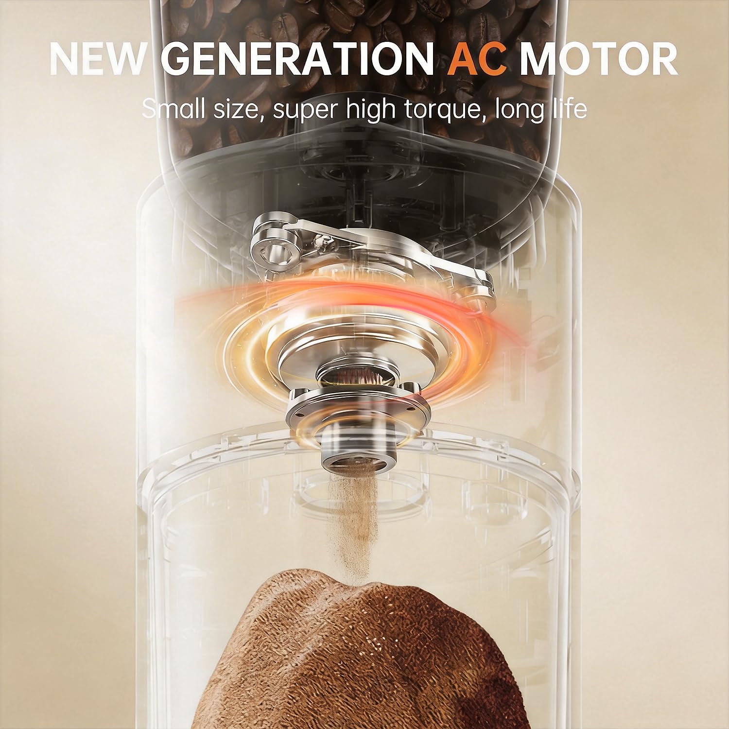 SOWTECH Conical Burr Coffee Grinder, Adjustable Electric Mill, 38 Precise Grind Settings, Precision Timer, for Espresso, Drip and French Press, Home &Office, Beige