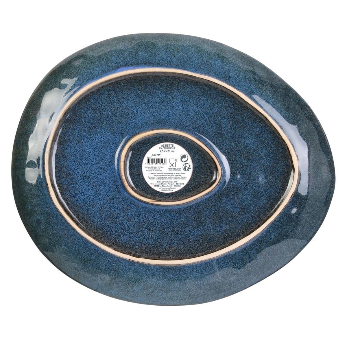 AltoBuy Set de 6 Assiettes Plates Galet en céramique au grés du Temps Bleu (27.5x23cm) - Galet