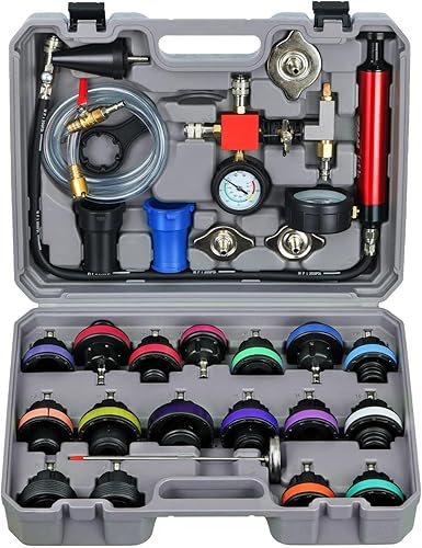 WNZ Coolant Pressure Tester Kit, 28PC Radiator Pressure Tester Kit, Radiator Cooling System Pressure Tester Kit with Vacuum Pump Vacuum Purge &