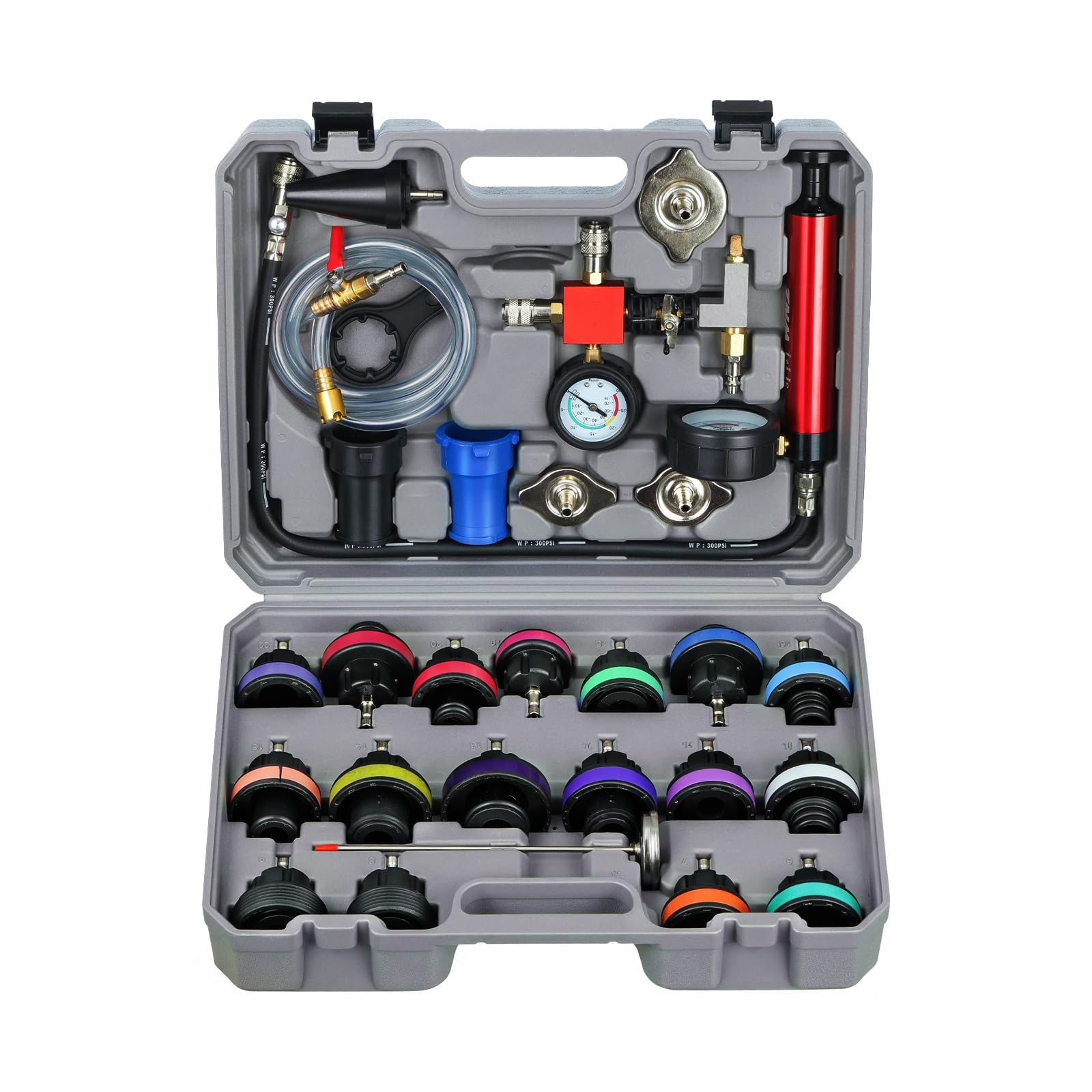 WNZ Coolant Pressure Tester Kit, 28PC Radiator Pressure Tester Kit, Radiator Cooling System Pressure Tester Kit with Vacuum Pump Vacuum Purge & Refill Tool