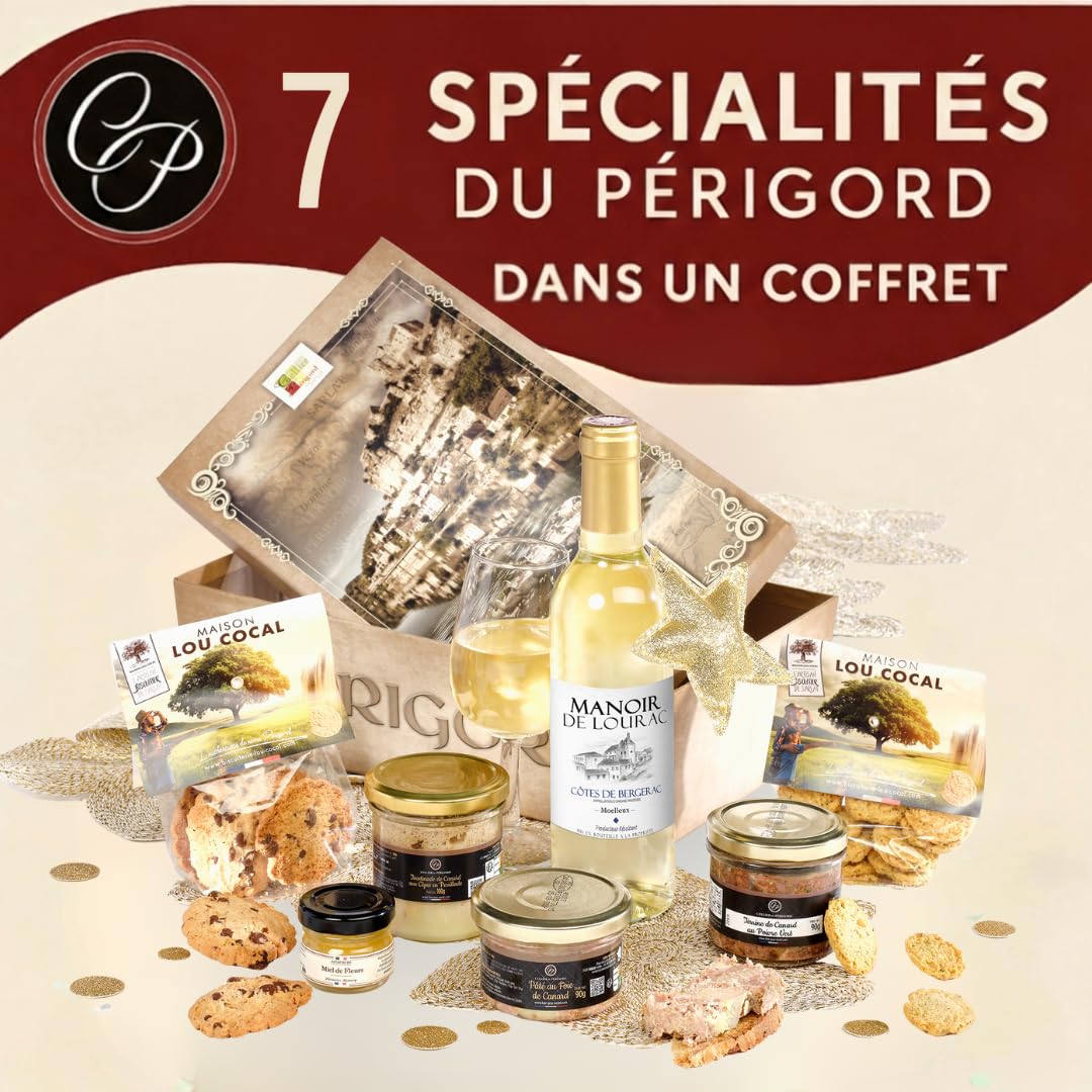 Cellier du Périgord Coffret Haute Gastronomie 2025 : pâté foie de canard 20%, terrine poivre vert, toastinade cèpes, vin blanc moelleux Bergerac AOP 37,5 cl