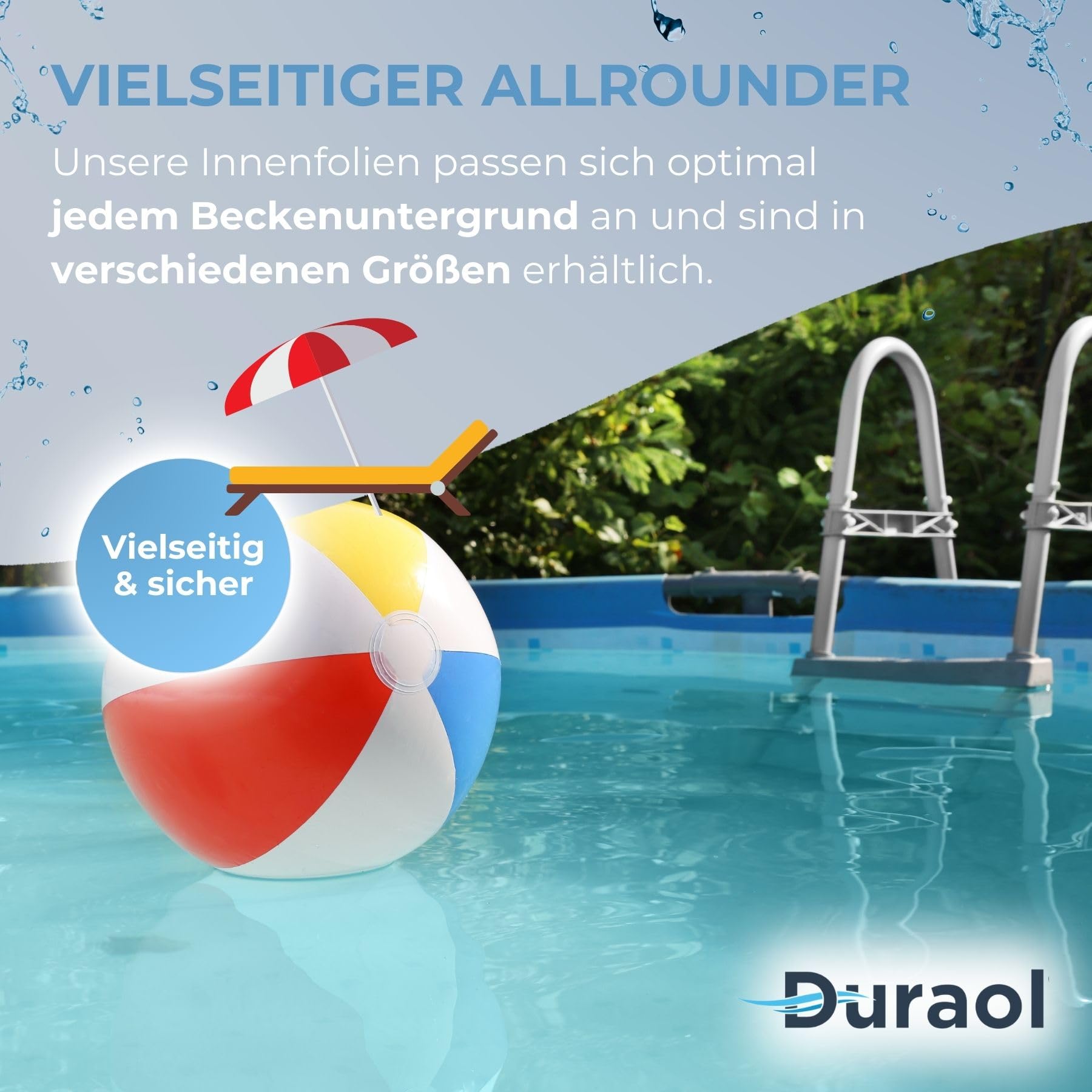 Poolfolie 3,50m x 0,9m I 0,25mm Folienstärke I Reißfeste Pool Innenfolie rund in Standard Blau I Hochelastische & UV-stabilisierte Poolunterlage I Kältebeständige Rundpool Ersatzfolie