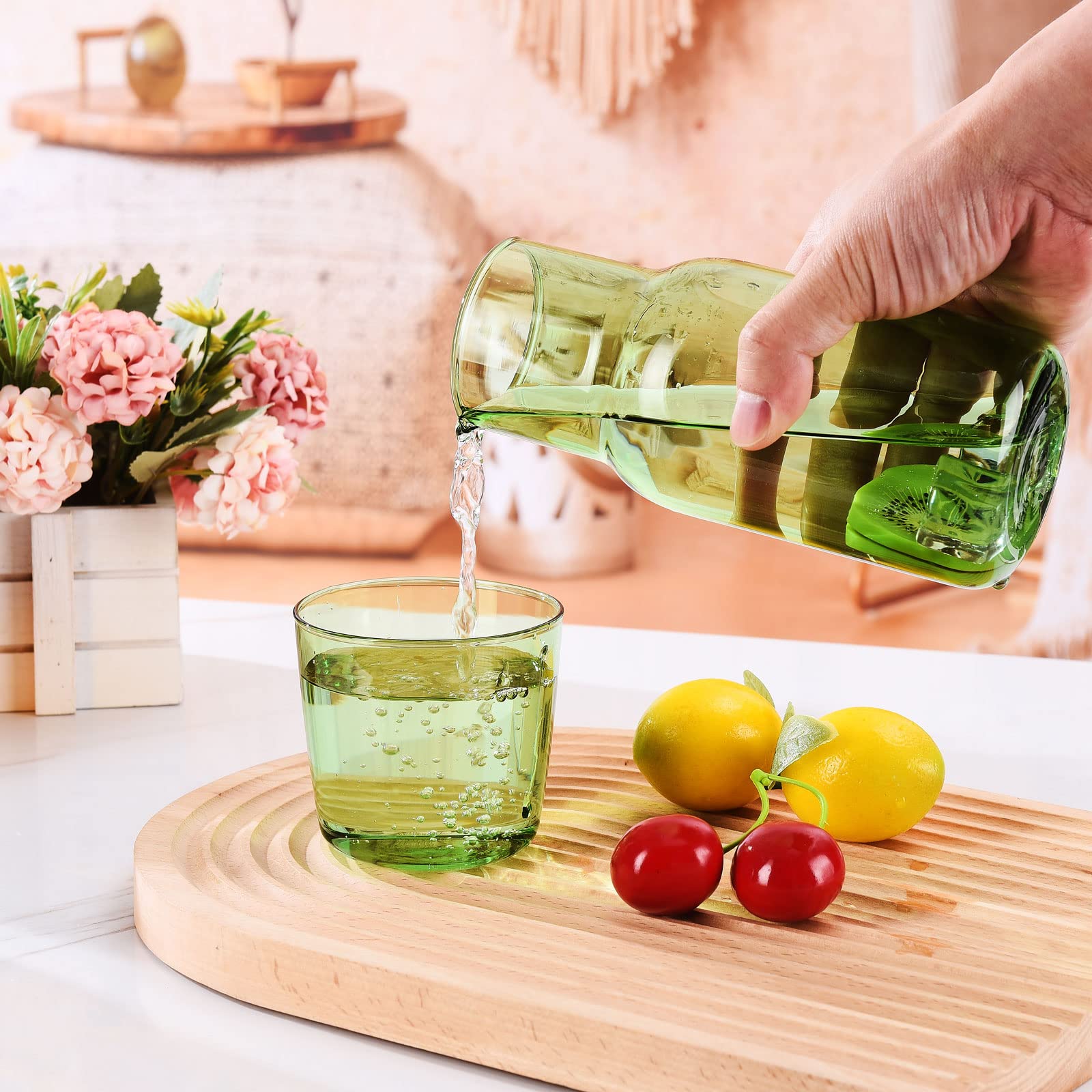 Lot De 2 Carafes à Eau De Chevet Avec Verre - 360 Ml, Verre Borosilicate - Pour Chambre, Table De Nuit