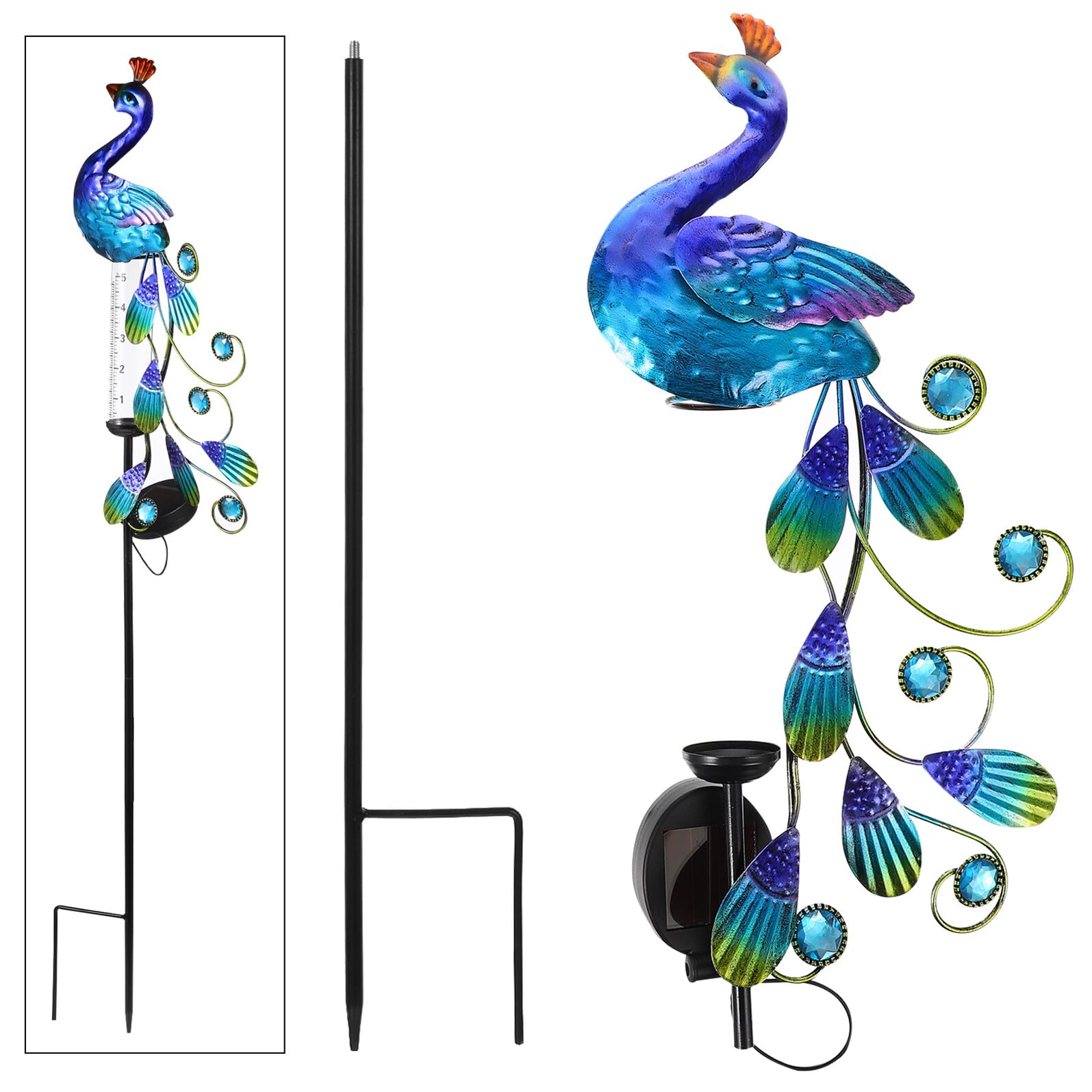 Lumière Solaire Paon en Fer pour Jardin et Pelouse, Stable | Charge Solaire, Étanche, Usage Multiple, Style Rétro Simple, pour Jardins et Pelouses, 1 Pièce