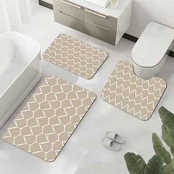Geometric Bath Mats for Bathroom Set, Beige Waterdrop-Print