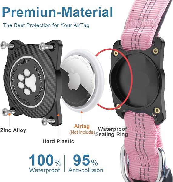 Ytanest AirTag Collar Perro Impermeable Integrado Luminoso Soporte de Apple Air Tag Reflectante Anti-Pérdida Protección, Rosa 02, M - 3