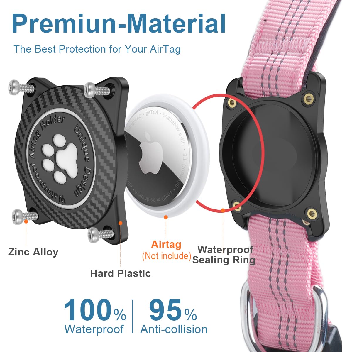 Ytanest AirTag Collar Perro Impermeable Integrado Luminoso Soporte de Apple Air Tag Reflectante Anti-Pérdida Protección, Rosa 02, M - 4