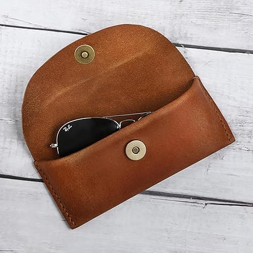 Vista 2 de Funda de cuero para lentes de sol, funda de piel auténtica, funda suave para gafas de lectura, para hombres y mujeres
