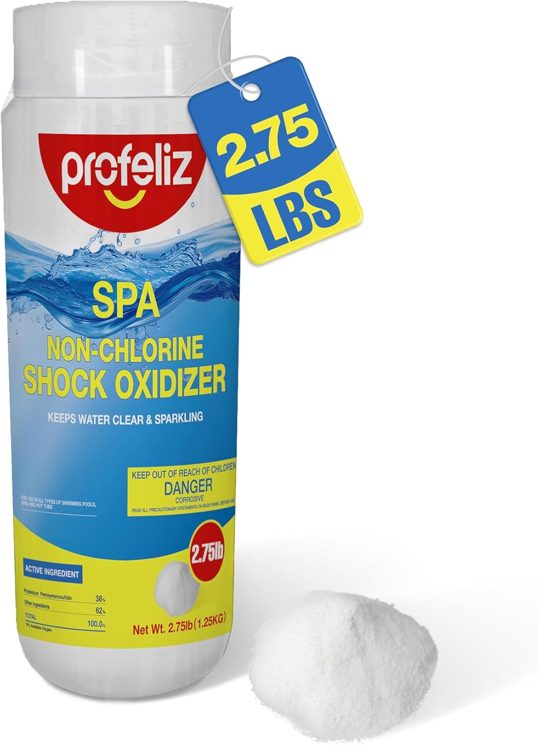 Profeliz Non Chlorine Shock for Hot Tub & Spa,Chlorine-Free Shock Oxidizer, Fast-Acting,Clear Cloudy Water,8 Pack,22lb