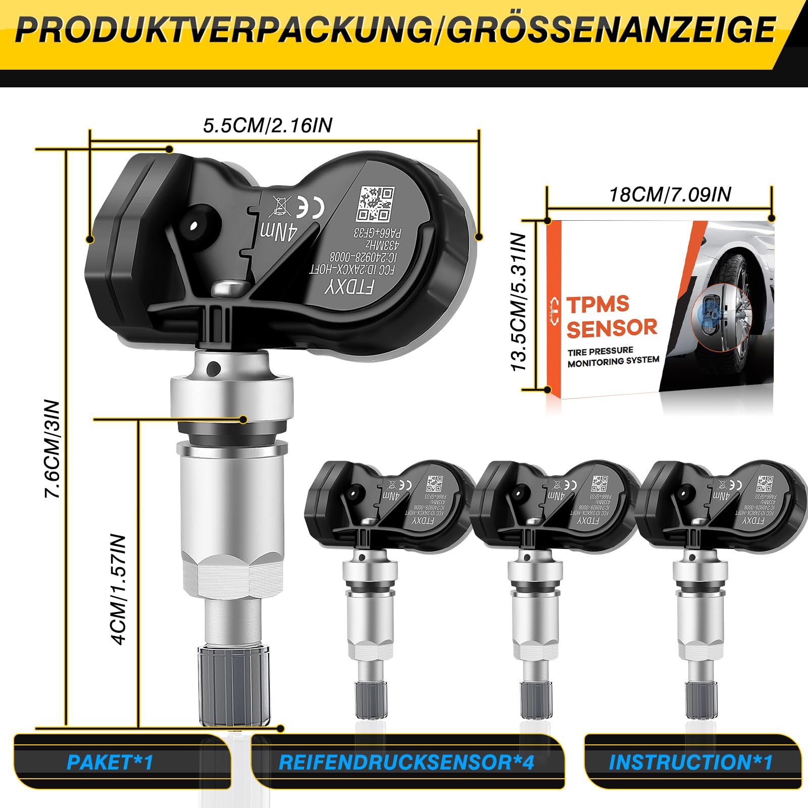 czujnik ciśnienia w oponach wieloprotokołowy TPMS Sensor RDKS Pasuje do Forda Focus F-150 Explorer Mustang Kuga dla prawie wszystkich modeli EV6T1A180DB EV6T1A180CB EV6T1A150CB, 4 sztuki