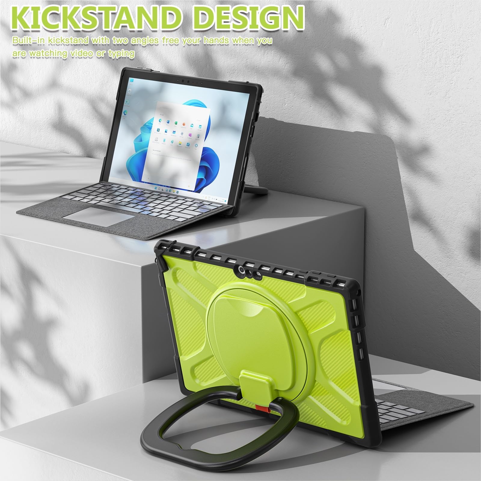Ochronne etui na tablet Kompatybilny z Microsoft Surface Pro 7/Pro 6/Pro 5/Pro 4/Pro 7+ Etui z obrotową podstawką Kompatybilny z klawiaturą Type Cover z podstawką, odporny na wstrząsy wytrzymały futer