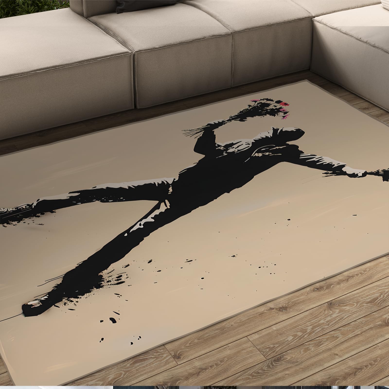 Tapis Banksy 150x240cm avec motif fleurs street art pour chambre garçon