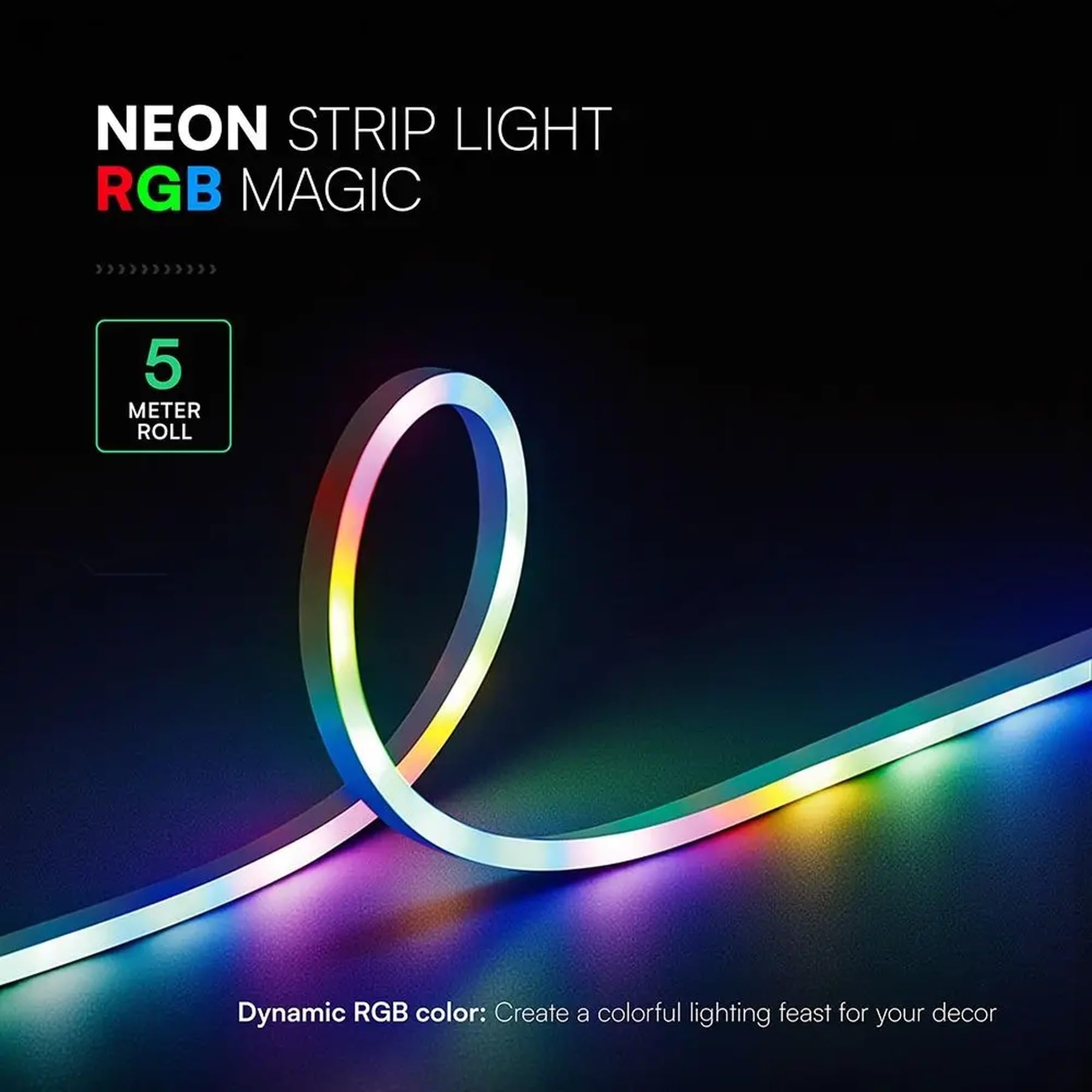 A2ZWORLD Neon Flex RGB Smart 5 metrów USB 5 V 3 W/m 30 LED/m z pilotem i aplikacją Bluetooth LotusLamp - wielokolorowe światło RGB do wnętrz