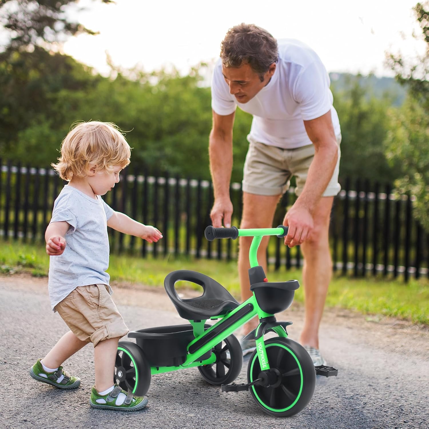 Kids Tricycle with Colorful LED Lights for Toddlers 1-3 Years, Stable 3-Wheel Design & Storage Basket for Fun Indoor Outdoor Ride, Gift for Baby Boy Girl
