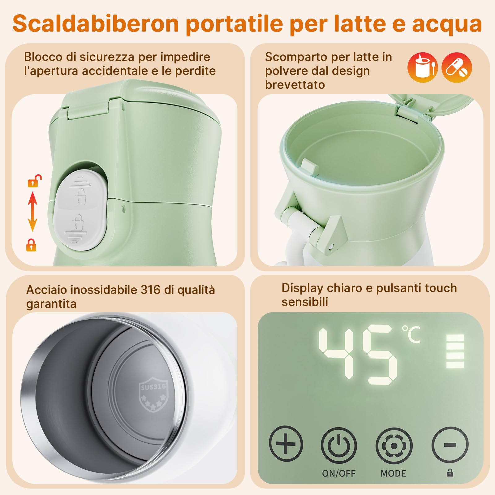 Scaldabiberon Portatile 500ml, Scalda Biberon Elettrico Ricaricabile 16000mAh, Controllo Temperatura Preciso per Latte e Acqua, Ideale per Neonati e Viaggi, Regalo per la Festa della Mamma