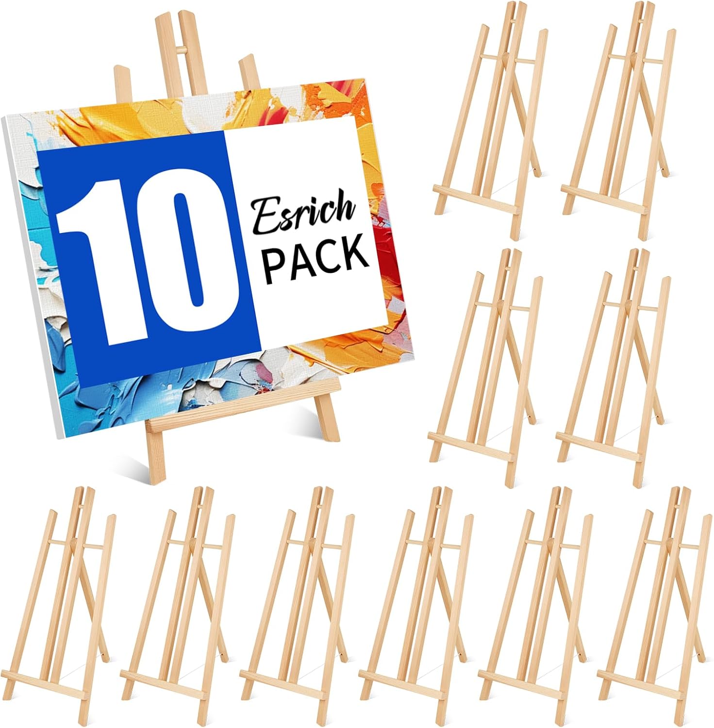 ESRICH 10pcs 17 Inch Tabletop Easels, Easel Stand for Painting,Tripod, Painting Party Easel, Kids Student Desktop Easel for Painting,Paint Easel for Canvas Painting, WOOD